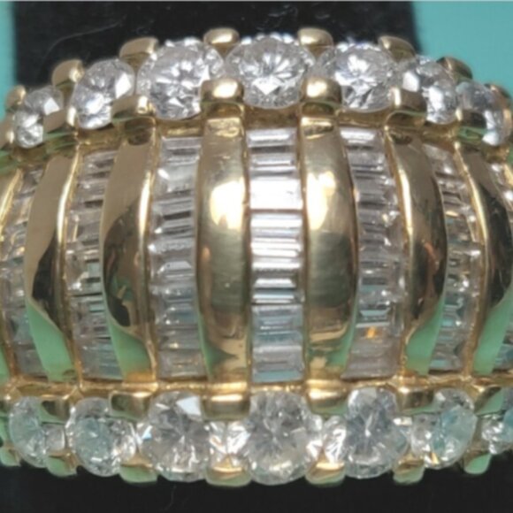 Beautiful 1.25ct Diamond 18K Gold Custom Wide Band Ring Rounds & Baguettes 9g - Picture 2 of 7